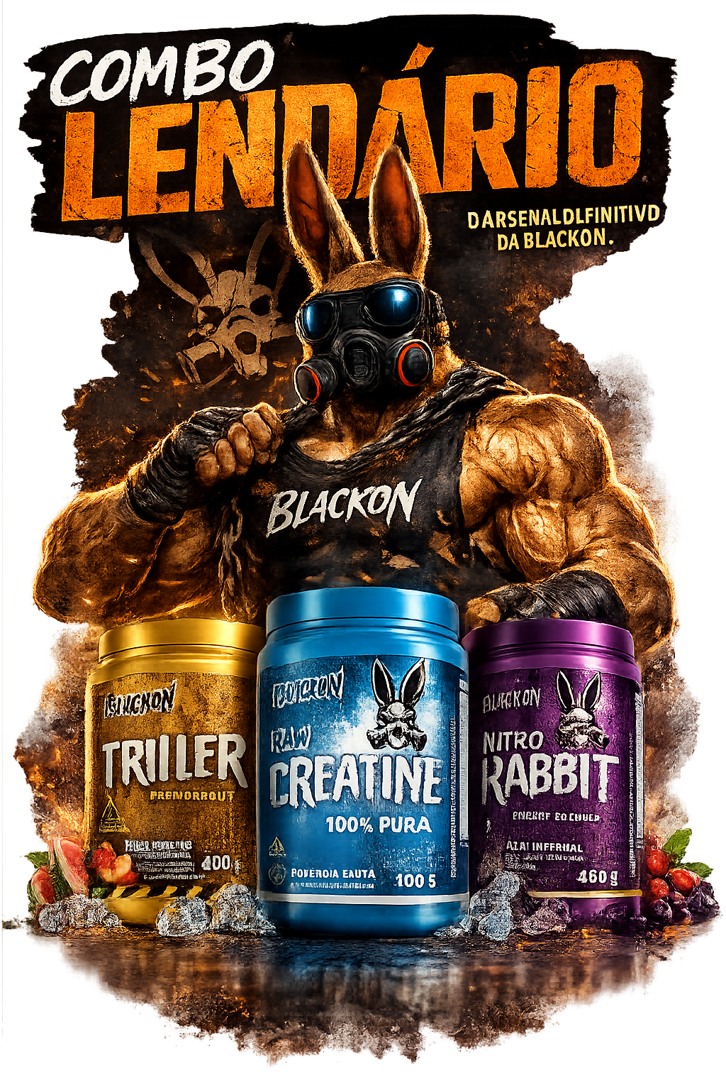 Combo Lendário BlackOn – Triller + Raw Creatine + Nitro Rabbit